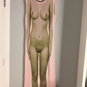 Pink and Green Naked (Image) Sleeveless Dress